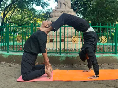 Standing yoga posture practice in Dehradun