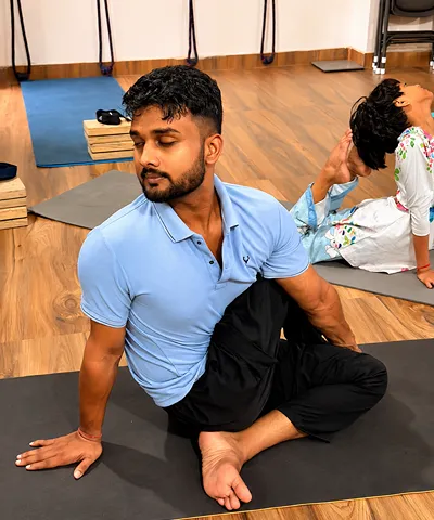 Calm yoga and meditation practice in Dehradun